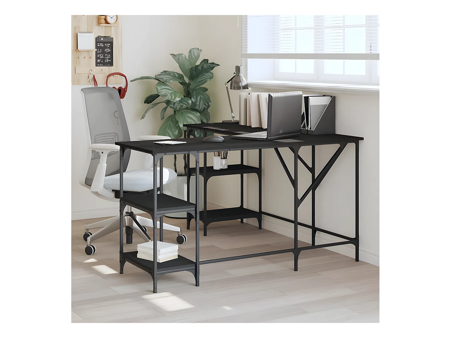 Bureau noir 139x139x75 cm bois d'ingénierie