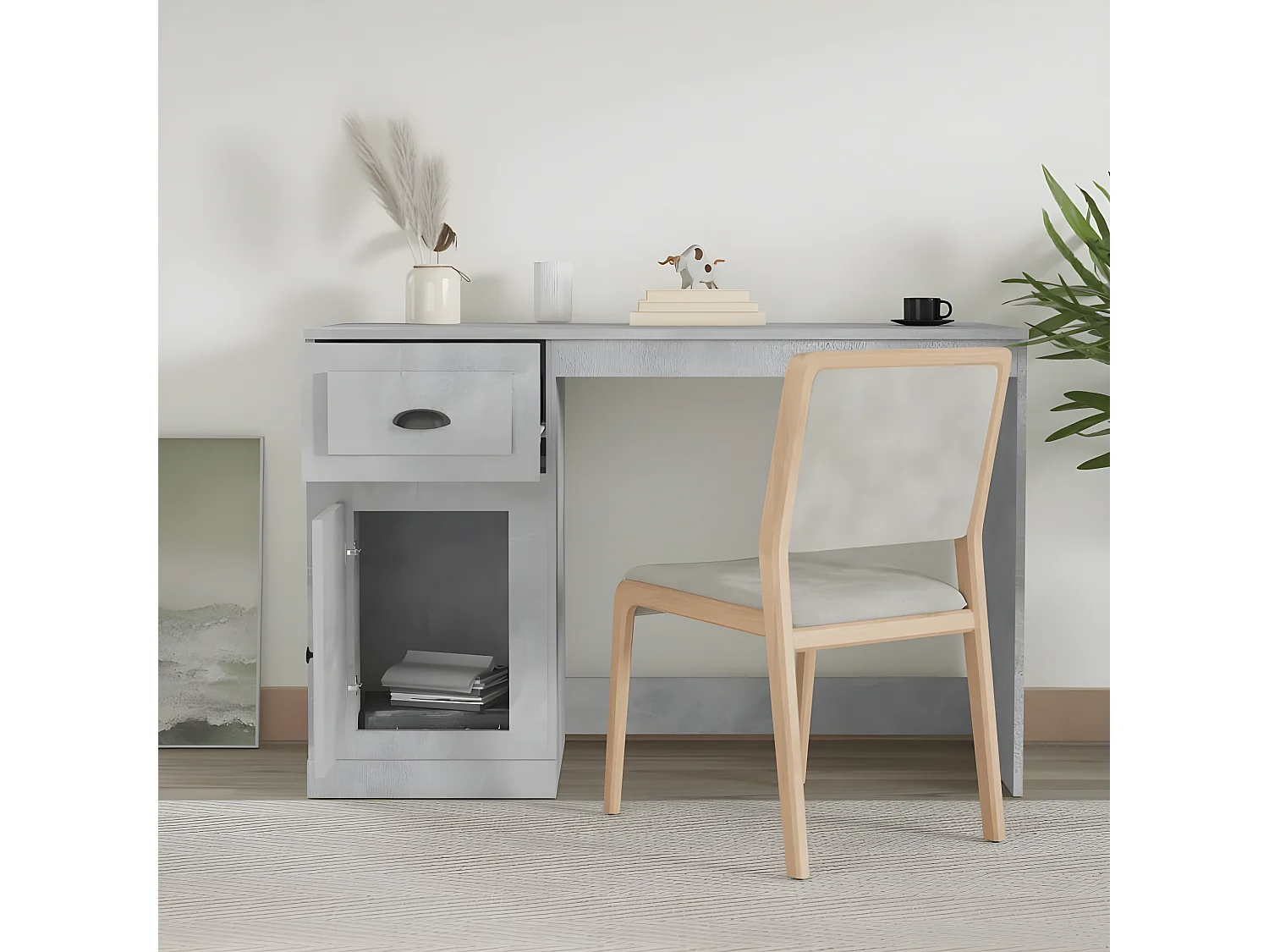 Bureau avec tiroir gris béton 115x50x75 cm bois d'ingénierie
