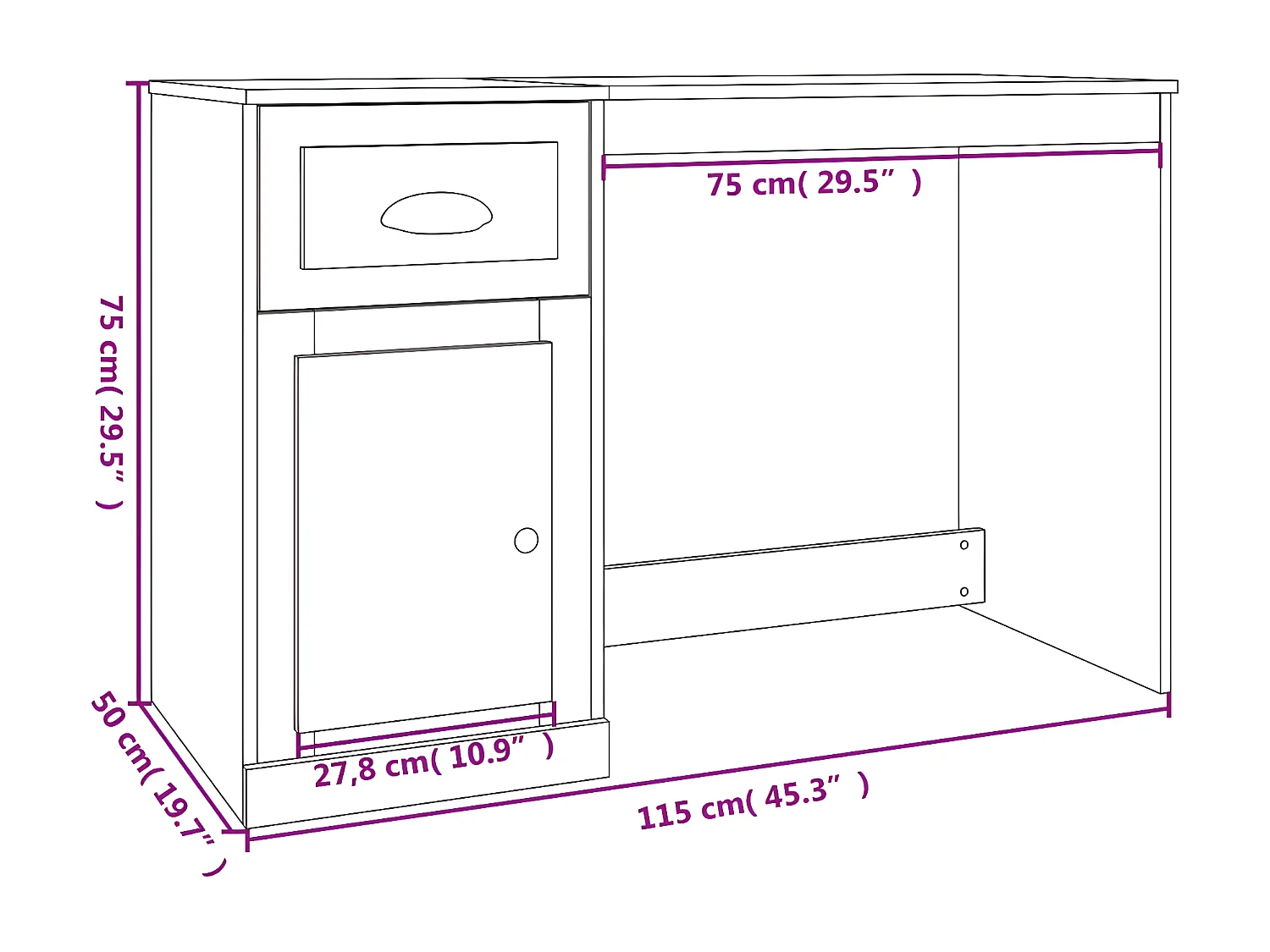 Bureau avec tiroir gris béton 115x50x75 cm bois d'ingénierie