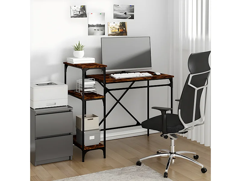 Bureau avec étagères chêne 105x50x90 cmbois d'ingénierie et fer