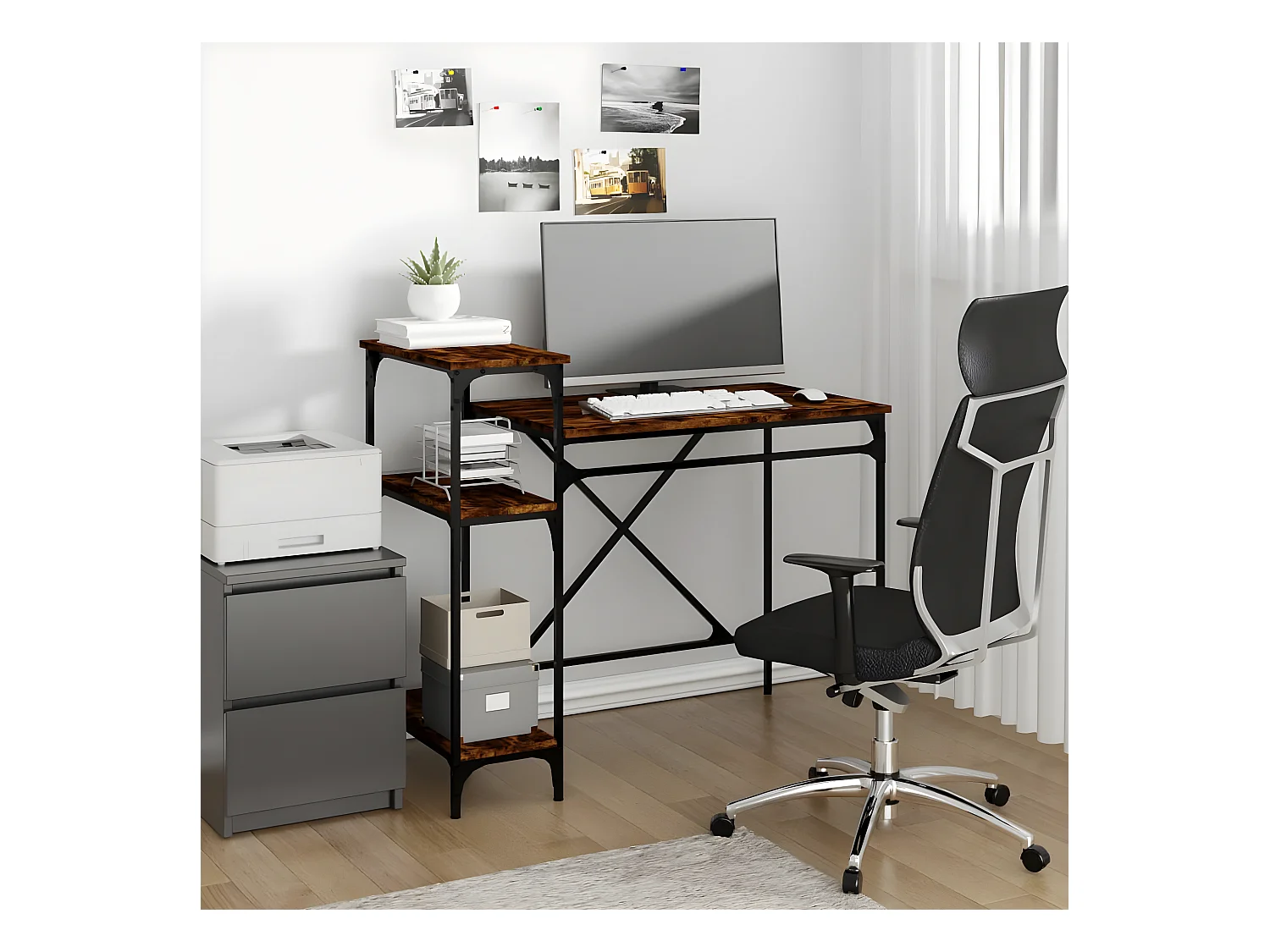 Bureau avec étagères chêne 105x50x90 cmbois d'ingénierie et fer