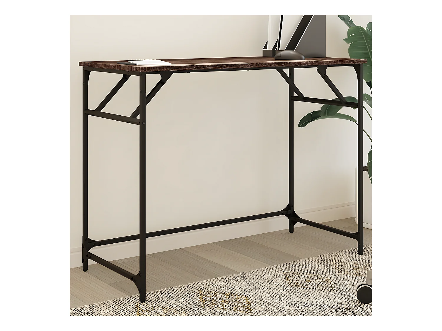 Bureau chêne marron bois d'ingénierie et acier enduit de poudre
