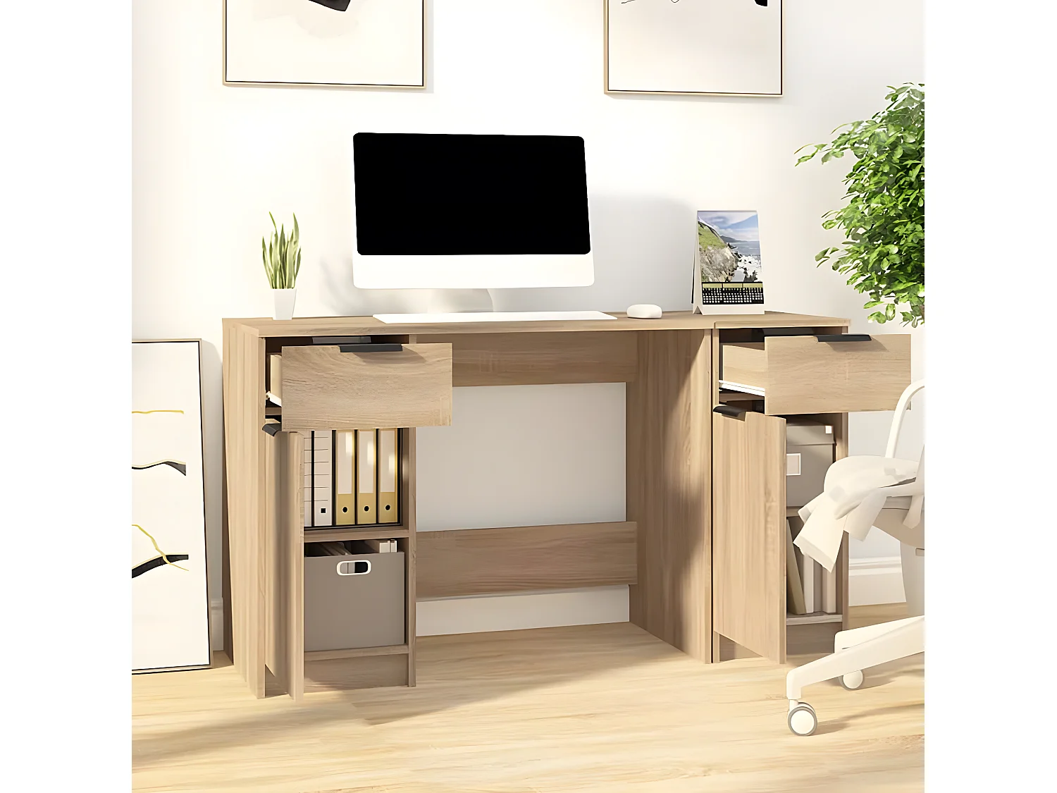 Bureau avec armoire latérale Chêne sonoma Bois d'ingénierie