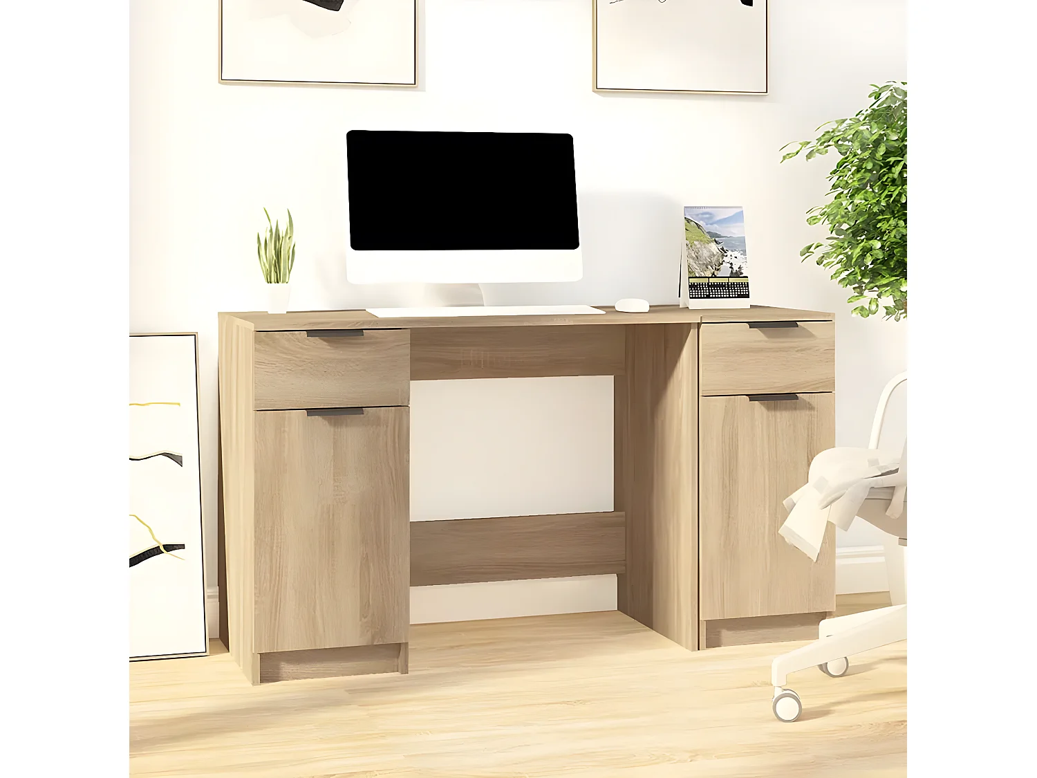 Bureau avec armoire latérale Chêne sonoma Bois d'ingénierie