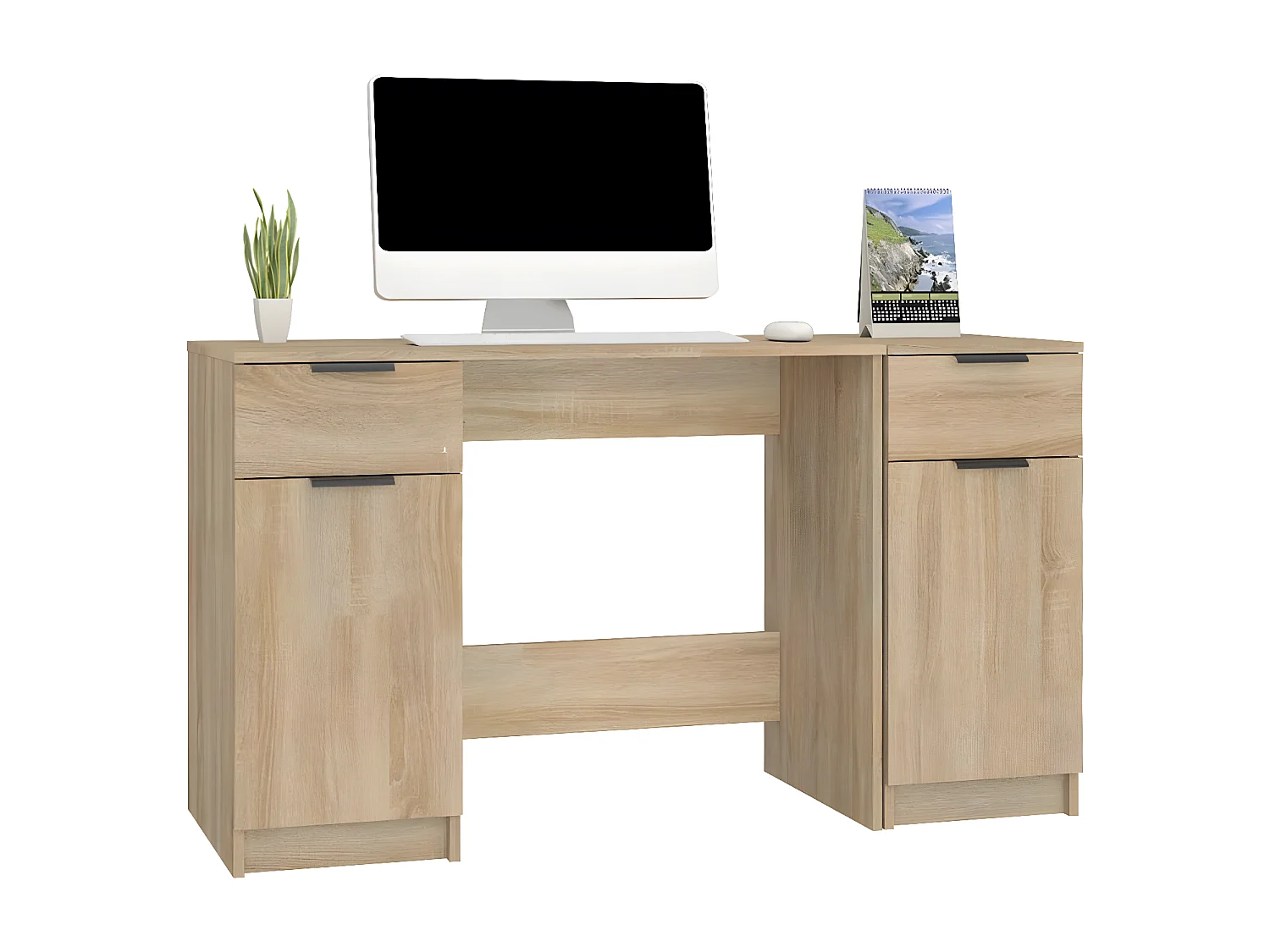 Bureau avec armoire latérale Chêne sonoma Bois d'ingénierie