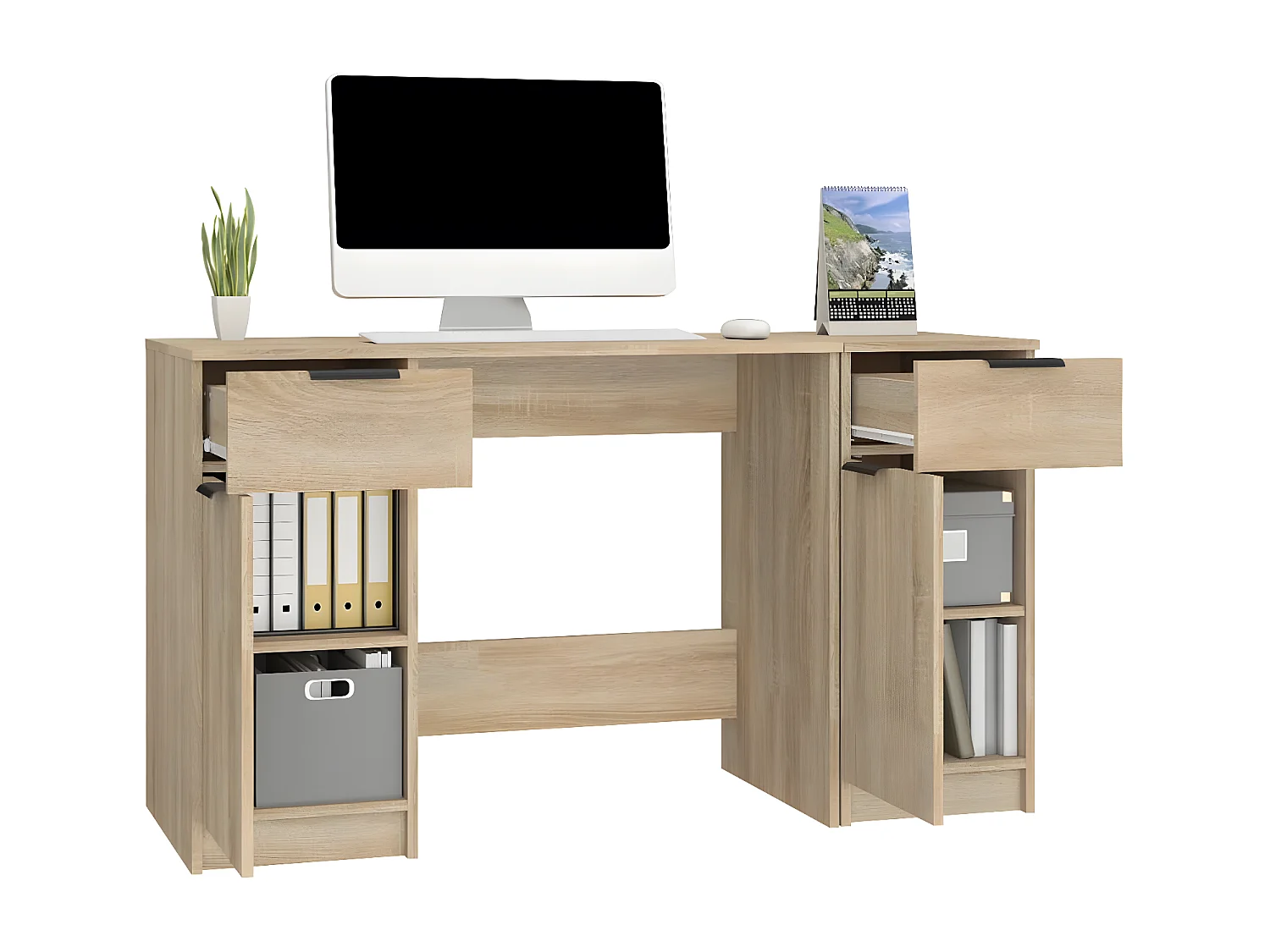 Bureau avec armoire latérale Chêne sonoma Bois d'ingénierie
