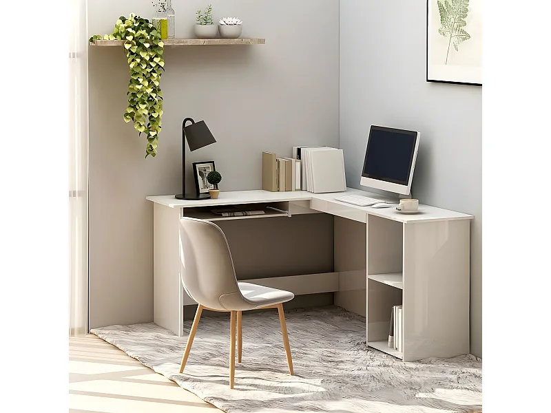 Secretária de canto forma L 120x140x75 cm contraplacado branco