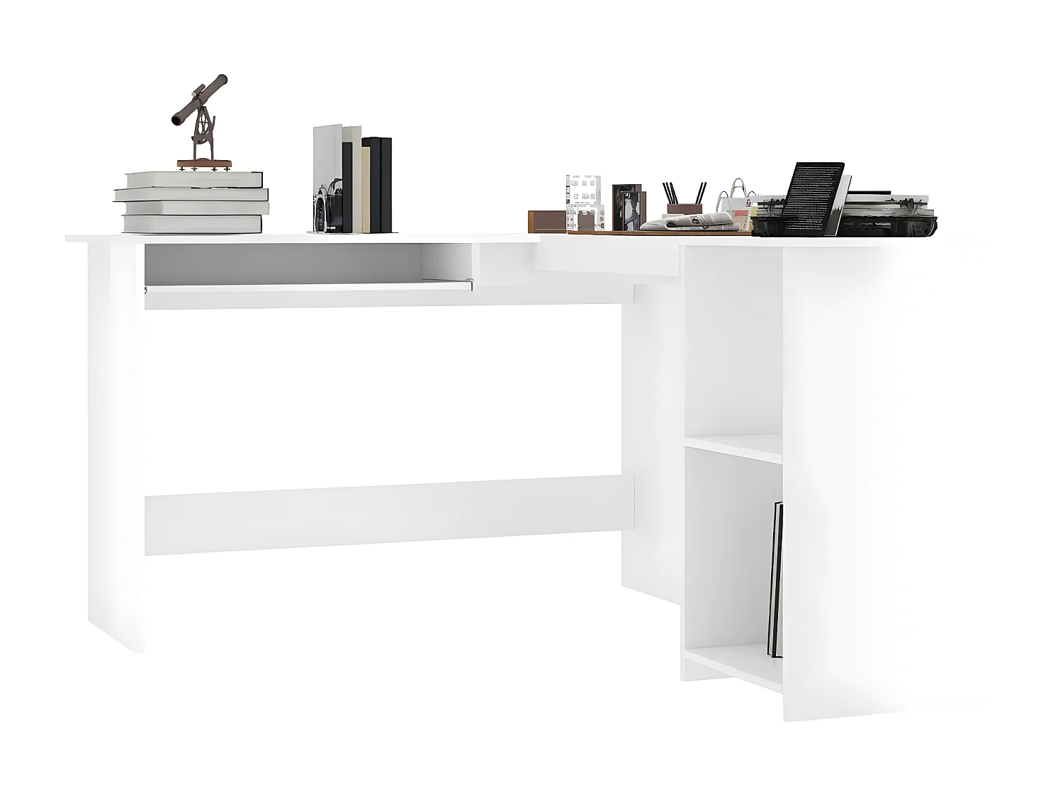 Hoekbureau L-vormig 120x140x75 cm bewerkt hout hoogglans wit