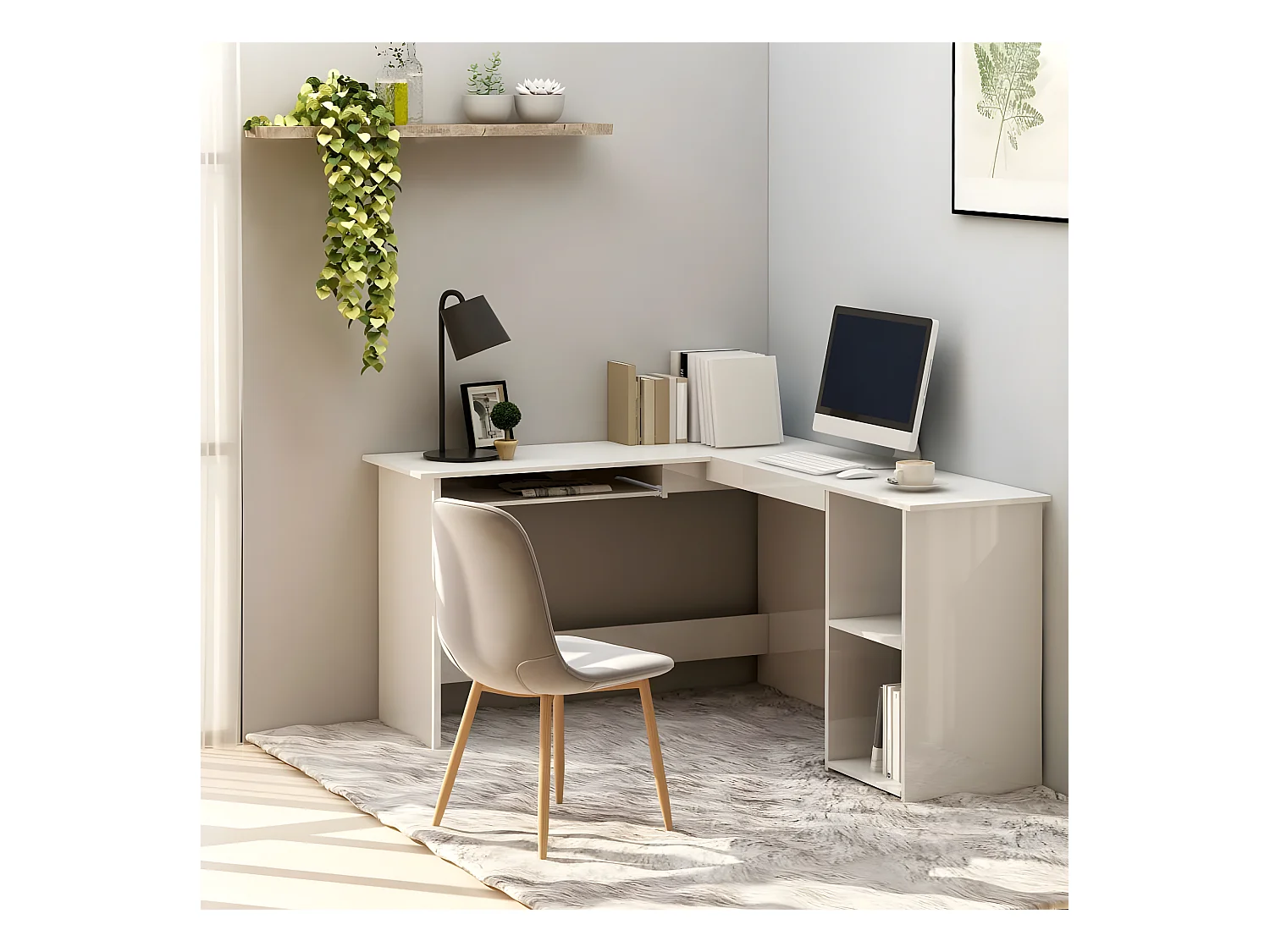 Bureau d'angle forme de L Blanc brillant 120x140x75cm Aggloméré