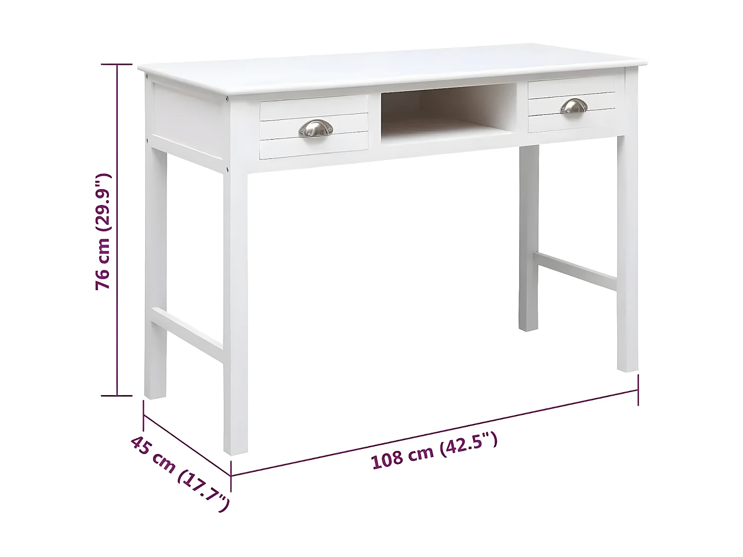 Bureau Blanc 108x45x76 cm Bois de Paulownia massif