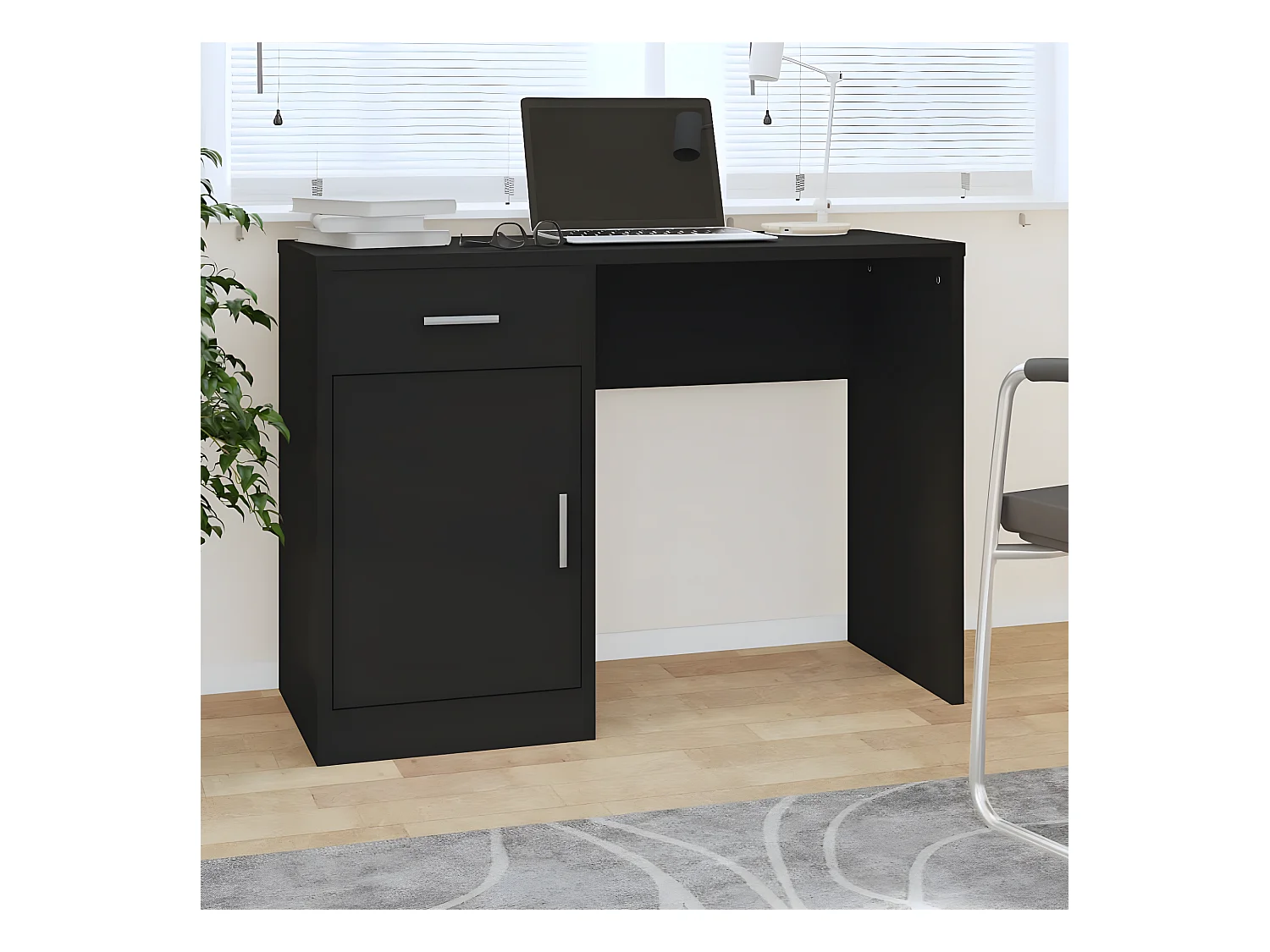Bureau avec tiroir et armoire Noir 100x40x73 cm Bois ingénierie