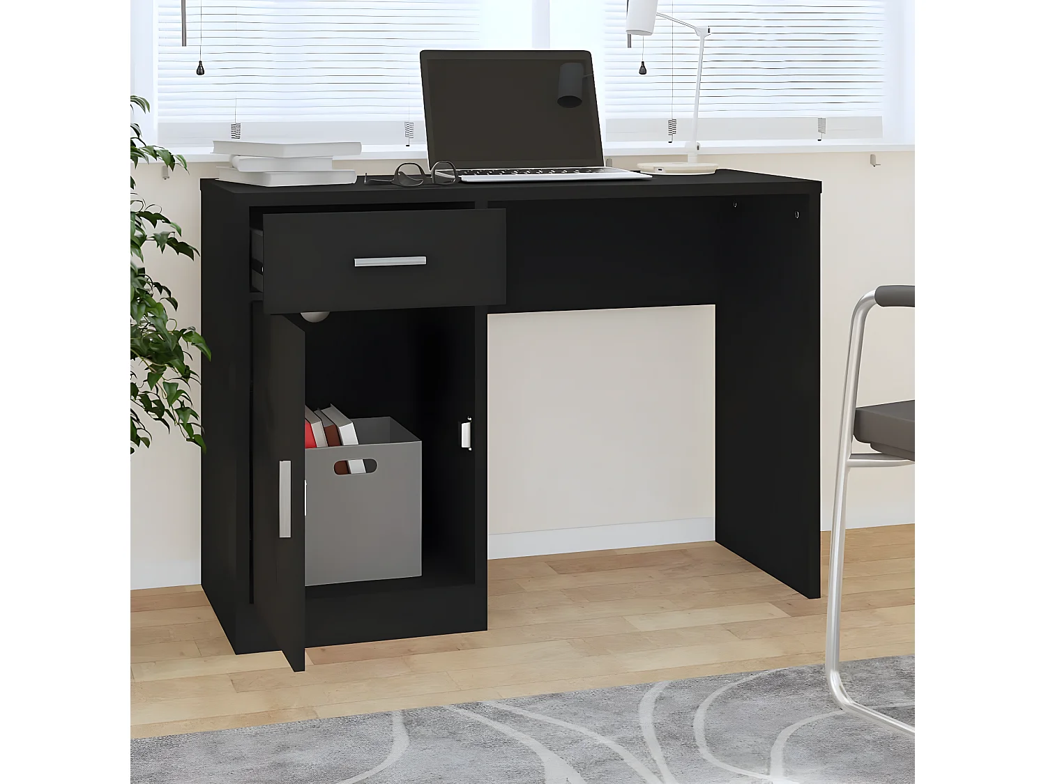 Bureau avec tiroir et armoire Noir 100x40x73 cm Bois ingénierie