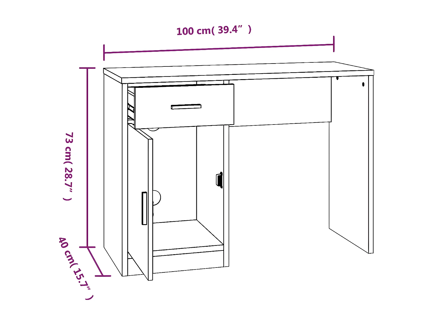 Bureau avec tiroir et armoire Noir 100x40x73 cm Bois ingénierie