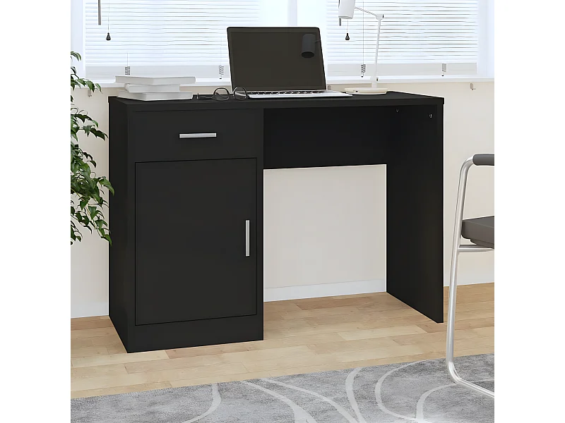 Escritorio con cajón y armario madera negro 100x40x73 cm