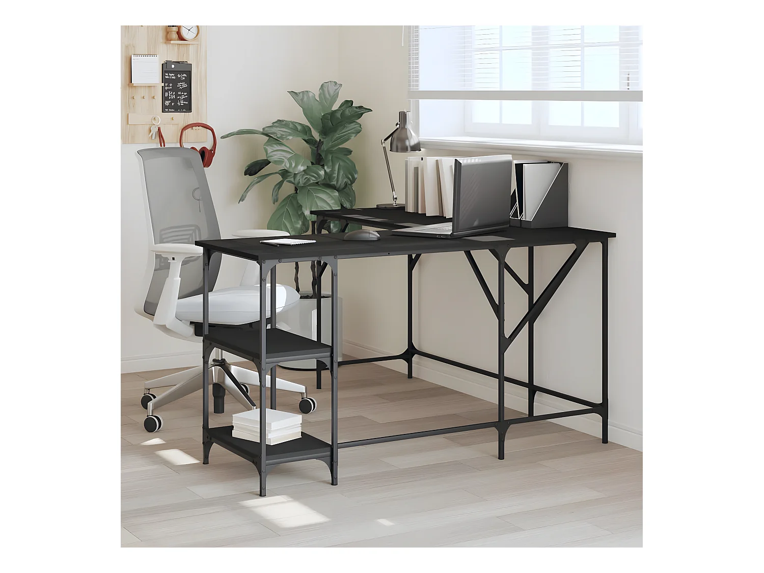 Bureau noir 139x139x75 cm bois d'ingénierie