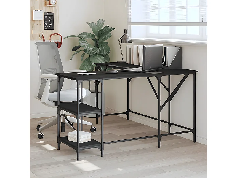 Bureau 139x139x75 cm bewerkt hout zwart