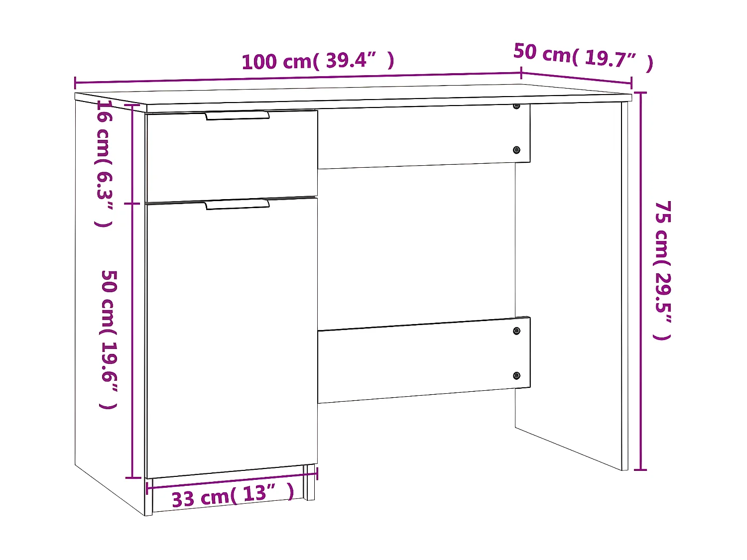 Bureau 100x50x75 cm bewerkt hout zwart