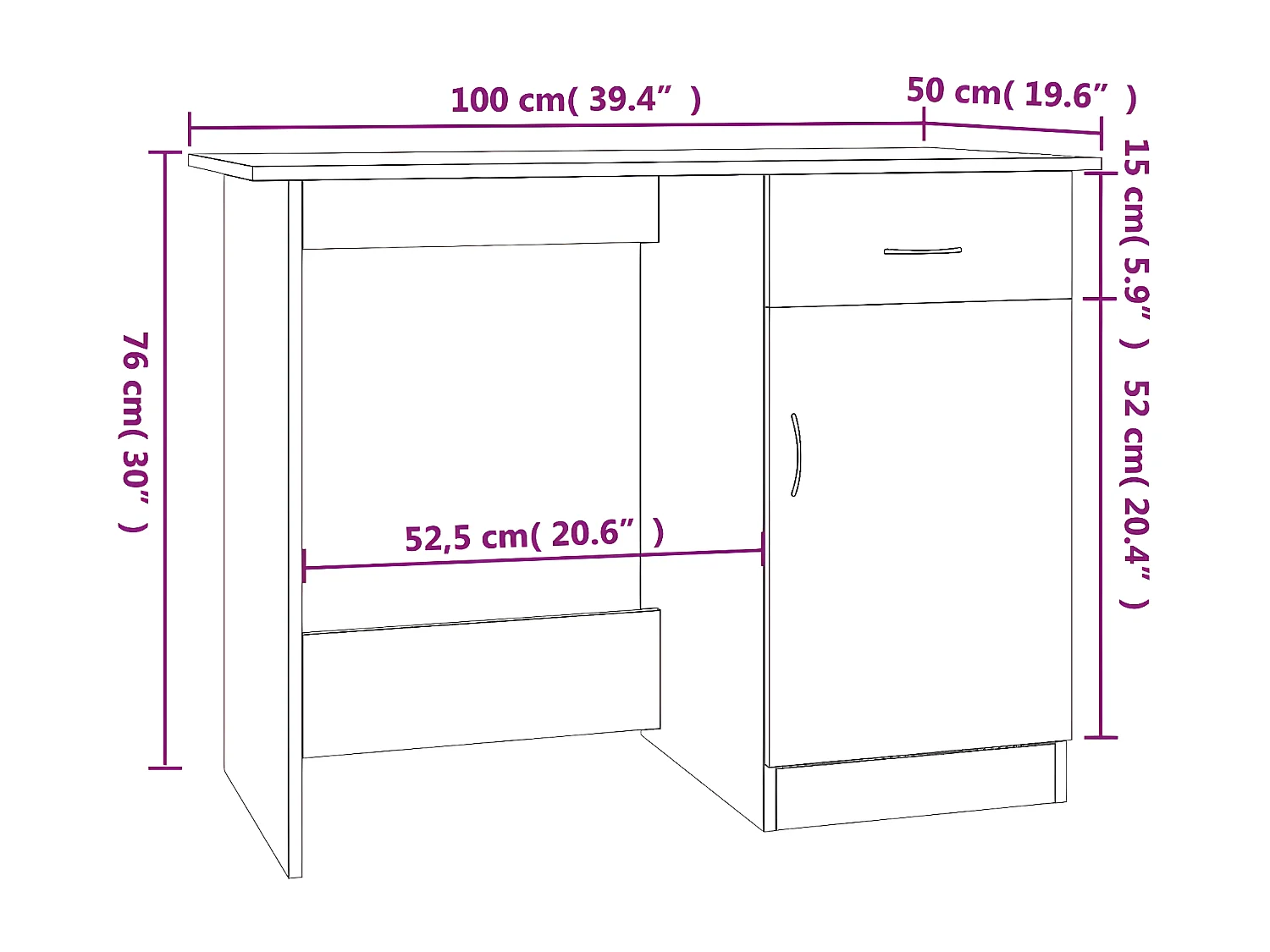 Bureau 100x50x76 cm bewerkt hout gerookt eikenkleurig