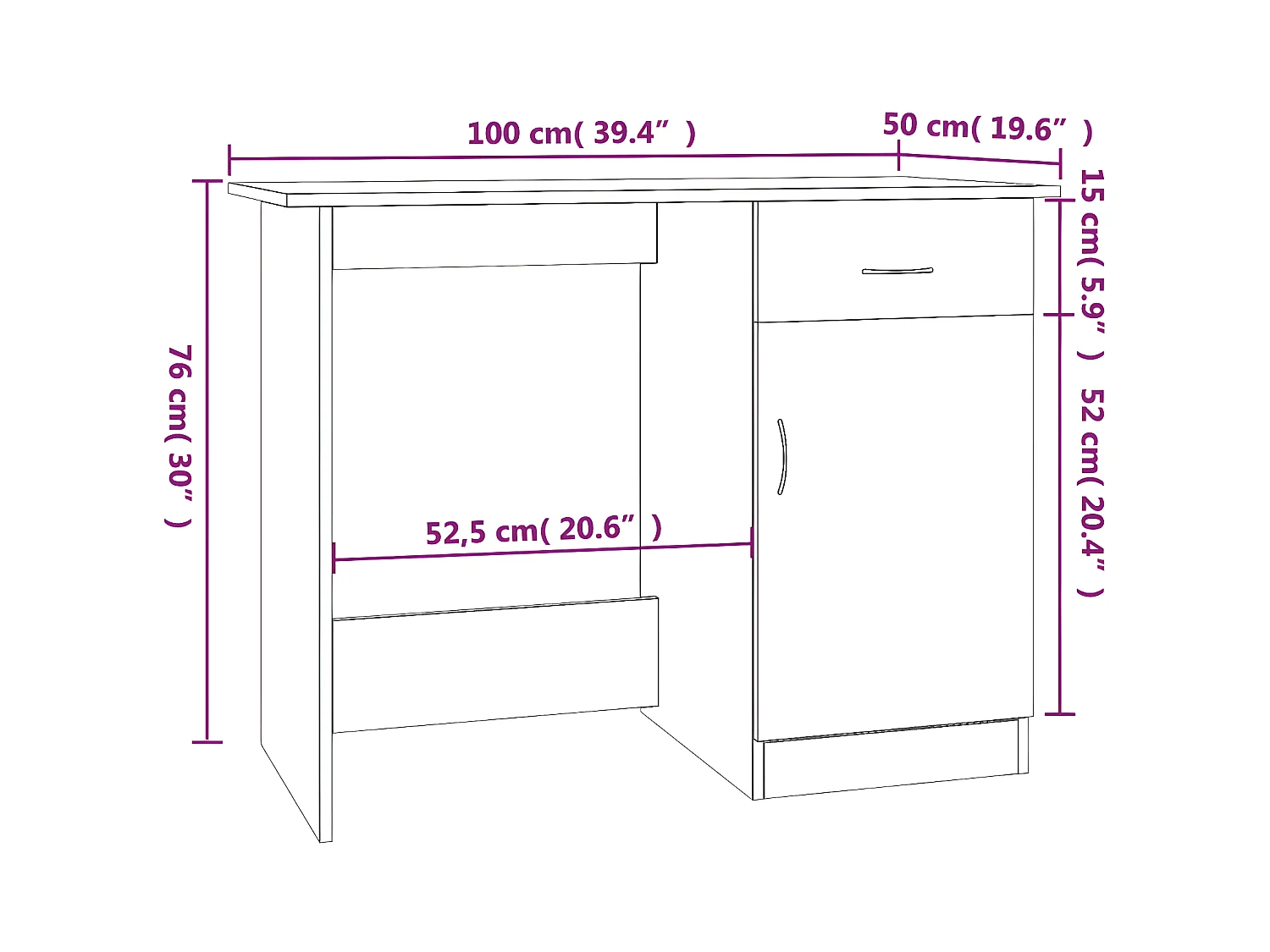 Bureau Chêne fumé 100x50x76 cm Bois d'ingénierie