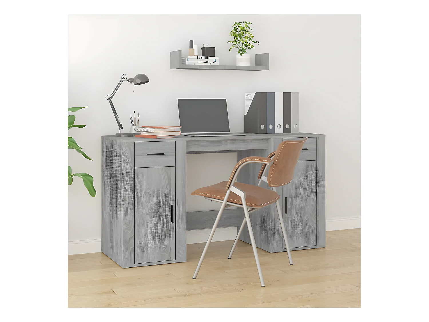 Bureau avec armoire sonoma gris bois d'ingénierie