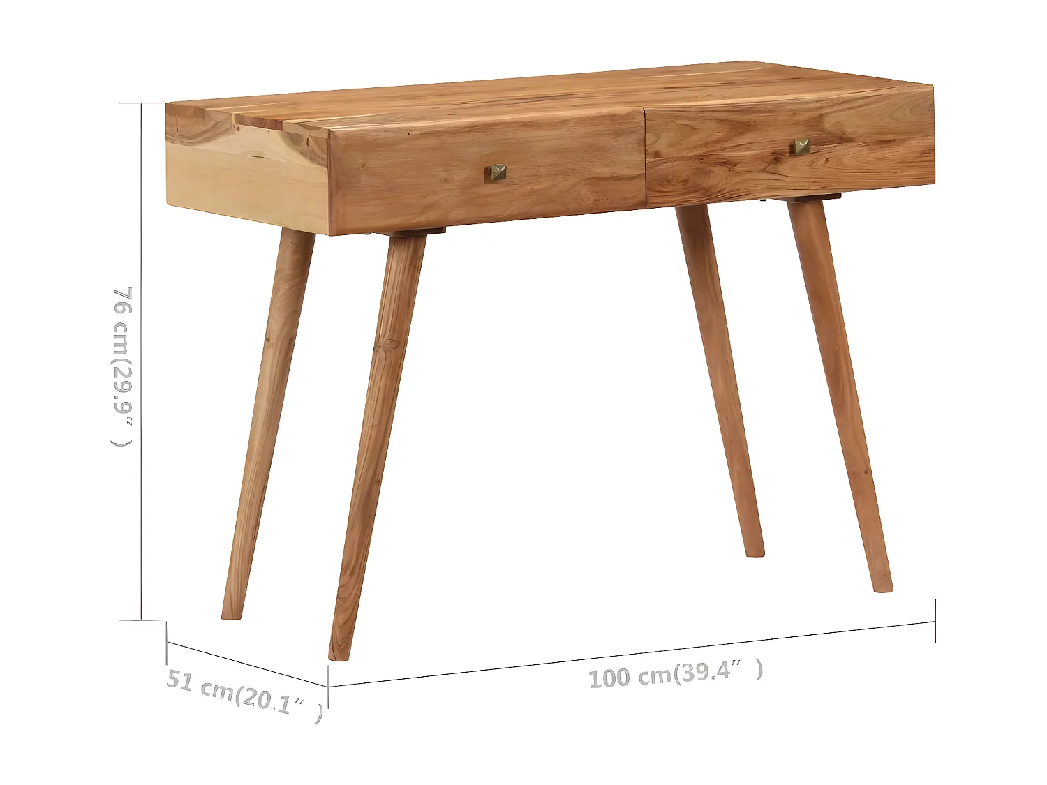 Escritorio de madera maciza de acacia 100x51x76 cm