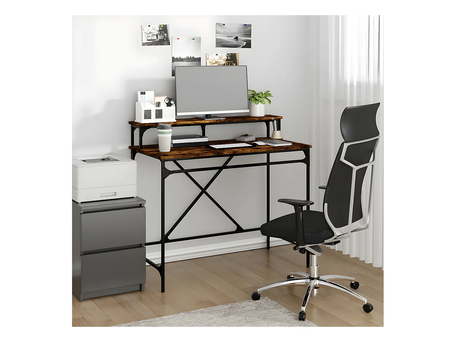 Bureau chêne fumé 100x50x90 cm bois d'ingénierie et fer