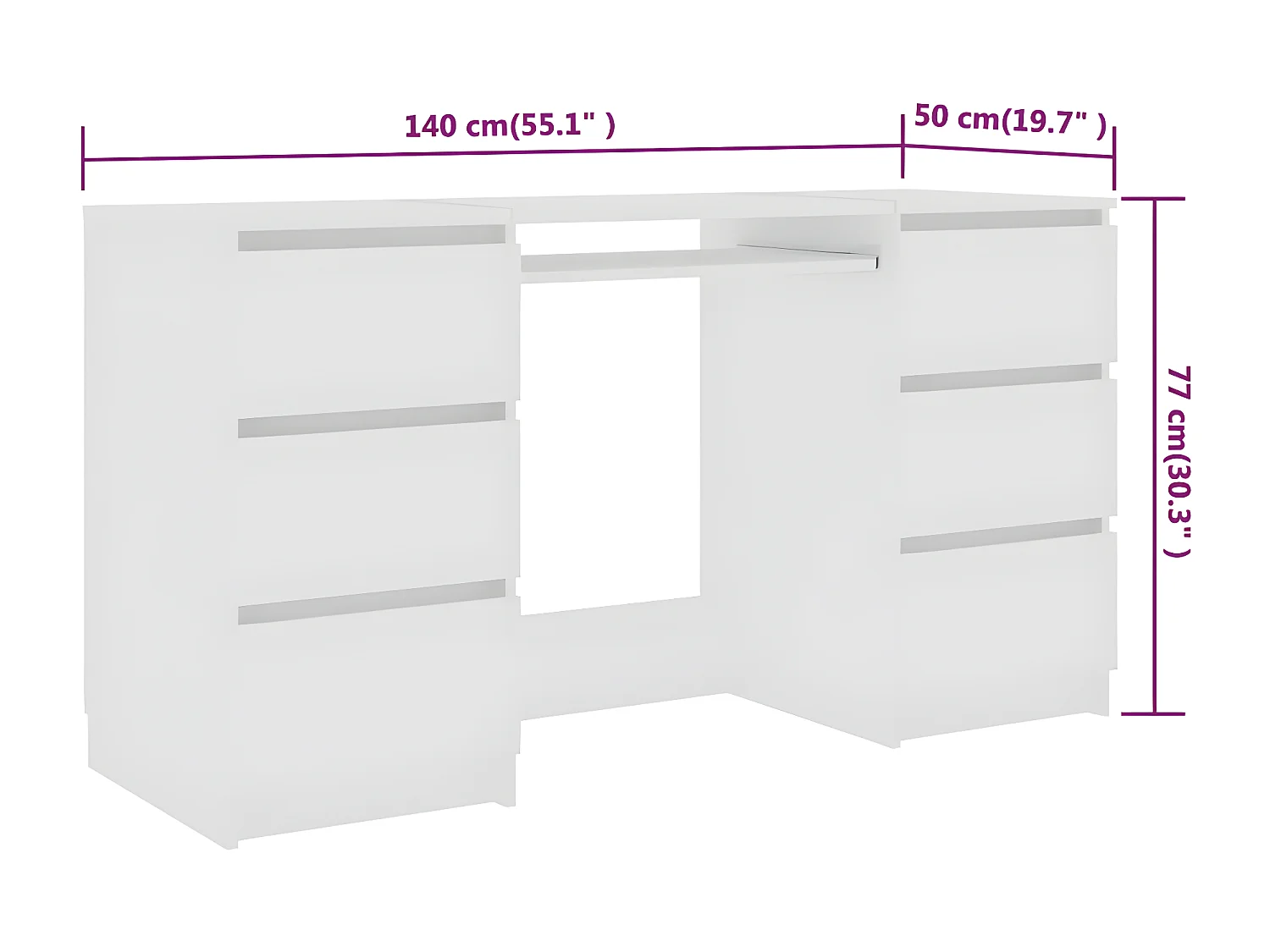 Escritorio de madera contrachapada blanco 140x50x77 cm