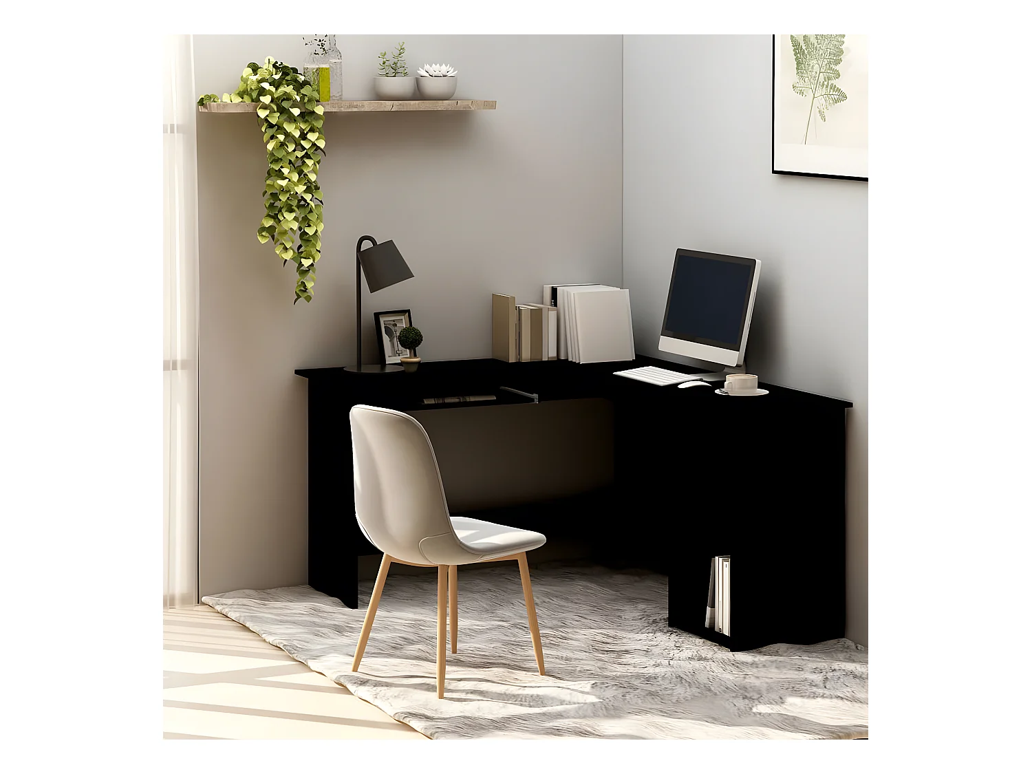 Bureau d'angle en forme de L Noir 120x140x75 cm Aggloméré