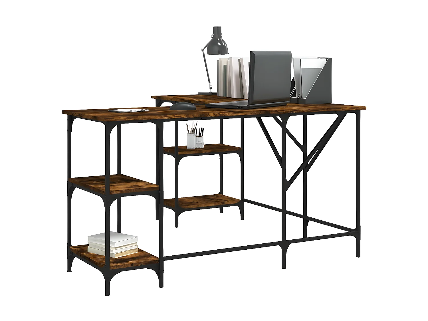 Bureau chêne fumé 139x139x75 cm bois d'ingénierie