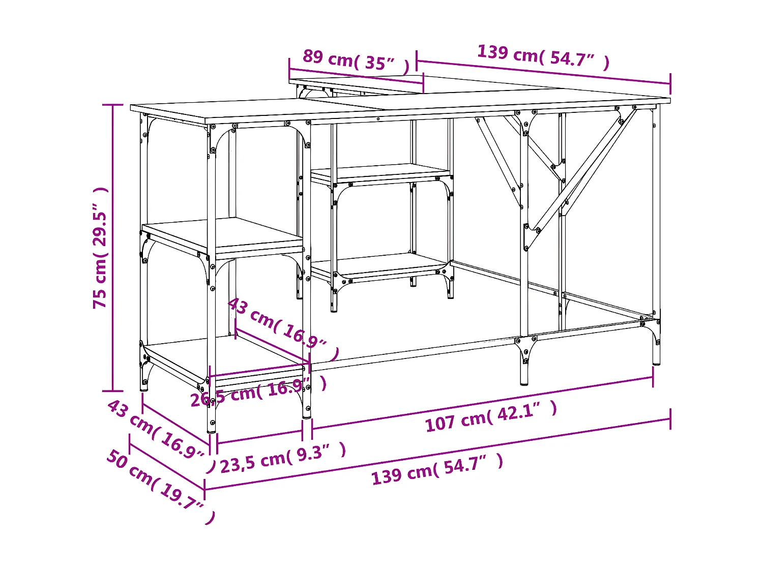 Escritorio madera de ingeniería roble ahumado 139x139x75 cm