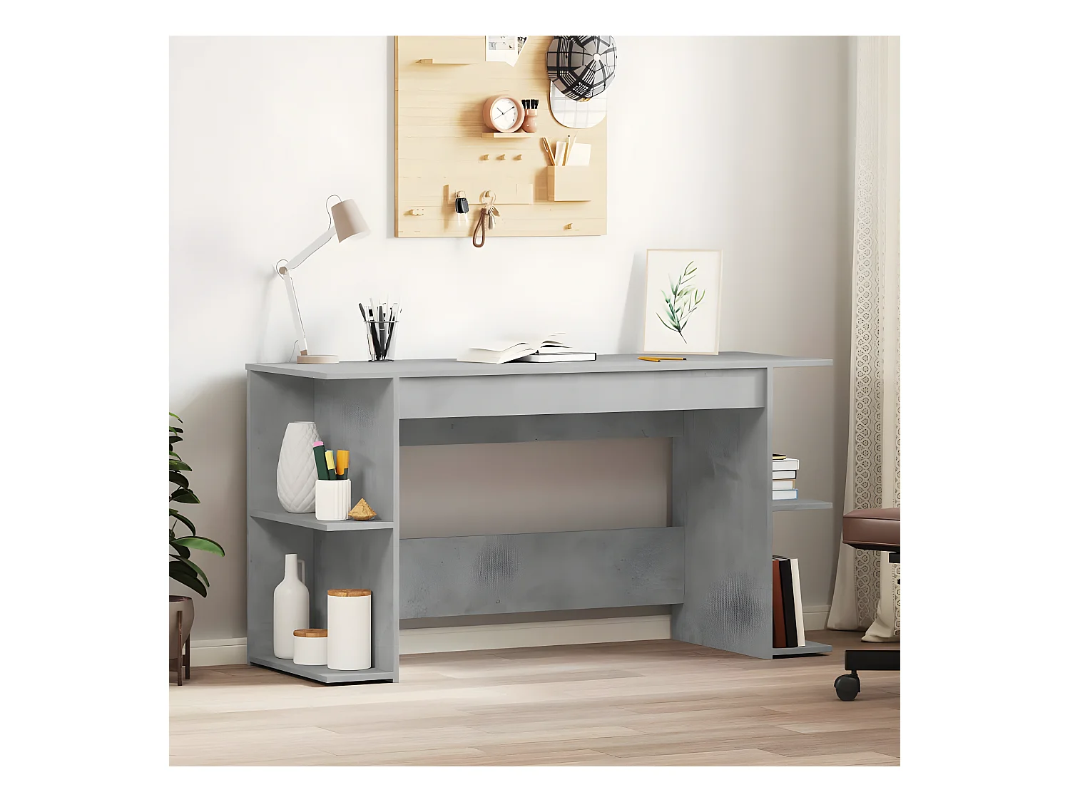 Bureau gris béton 140x50x75 cm bois d'ingénierie