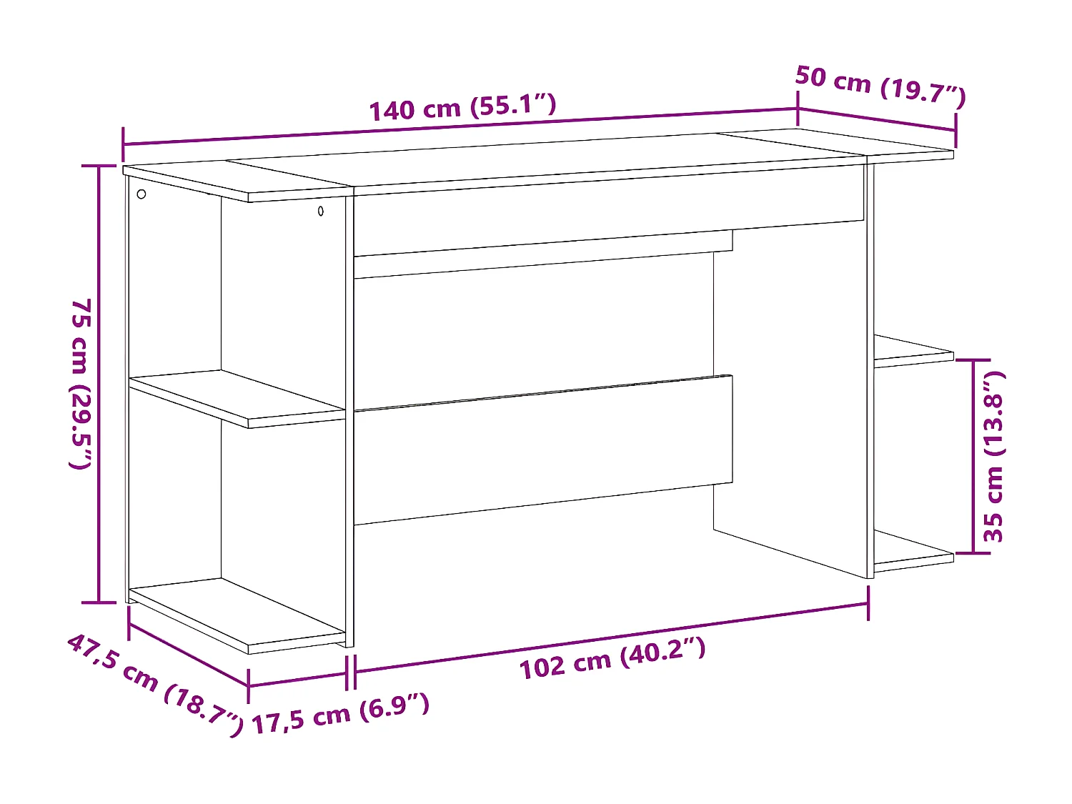 Bureau gris béton 140x50x75 cm bois d'ingénierie