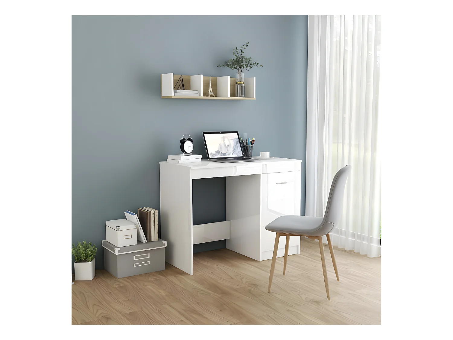Bureau Blanc brillant 100x50x76 cm Aggloméré