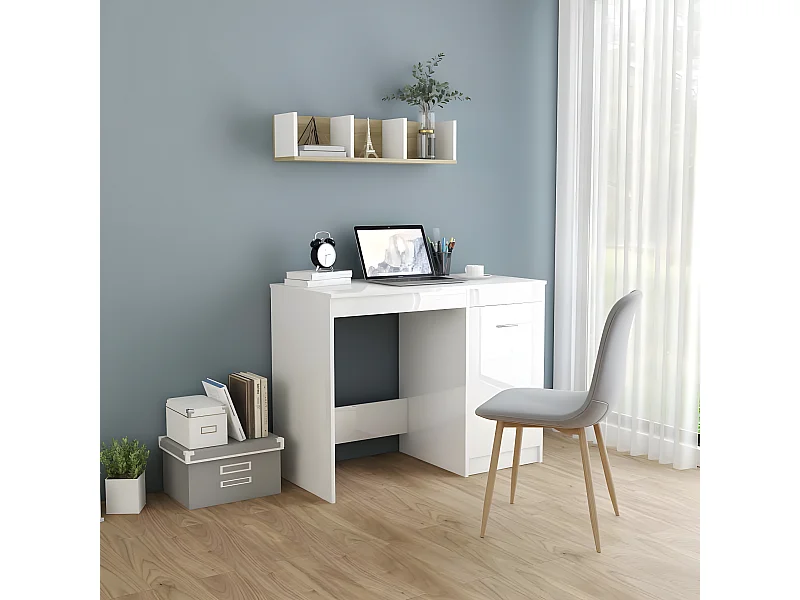 Bureau 100x50x76 cm bewerkt hout hoogglans wit