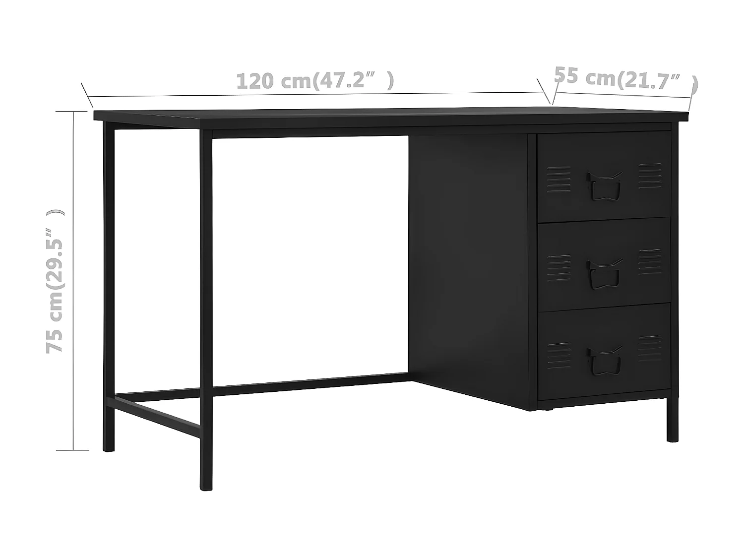 Bureau industriel avec tiroirs Noir 120x55x75 cm Acier