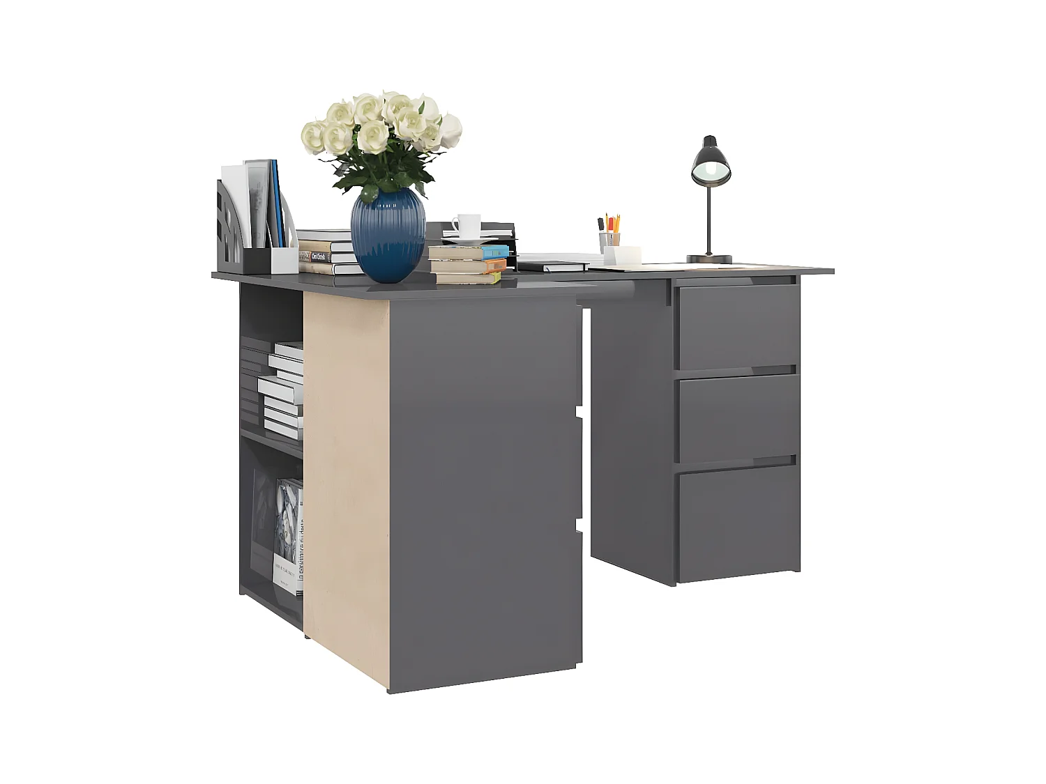 Bureau d'angle Gris brillant 145x100x76 cm Aggloméré