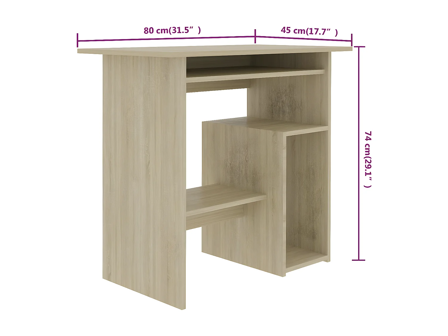 Bureau 80x45x74 cm bewerkt hout sonoma eikenkleurig