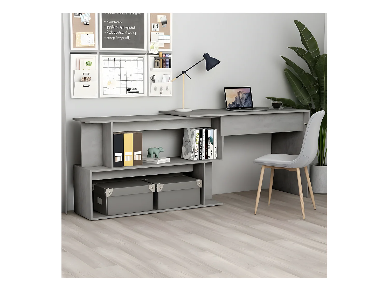 Bureau d'angle Gris béton 200x50x76 cm Aggloméré