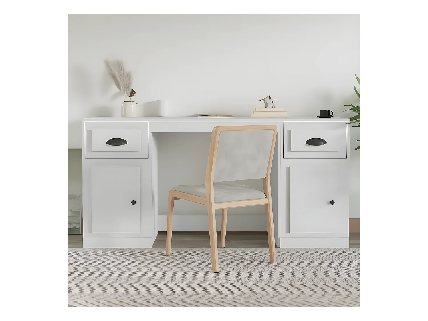 Bureau avec armoire blanc bois d'ingénierie