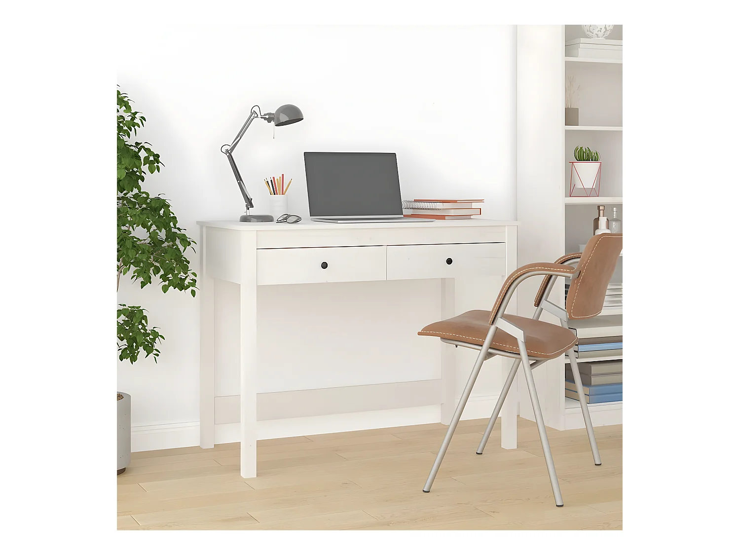 Bureau avec tiroirs Blanc 100x50x78 cm Bois massif de pin