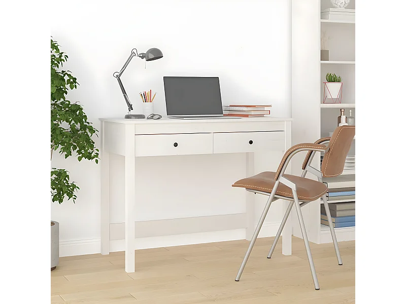 Bureau avec tiroirs Blanc 100x50x78 cm Bois massif de pin