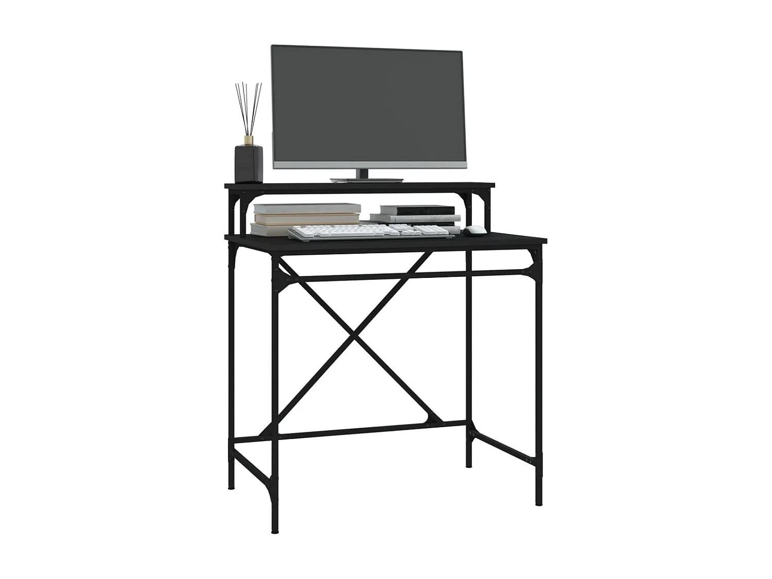 Bureau 80x50x90 cm bewerkt hout en ijzer zwart