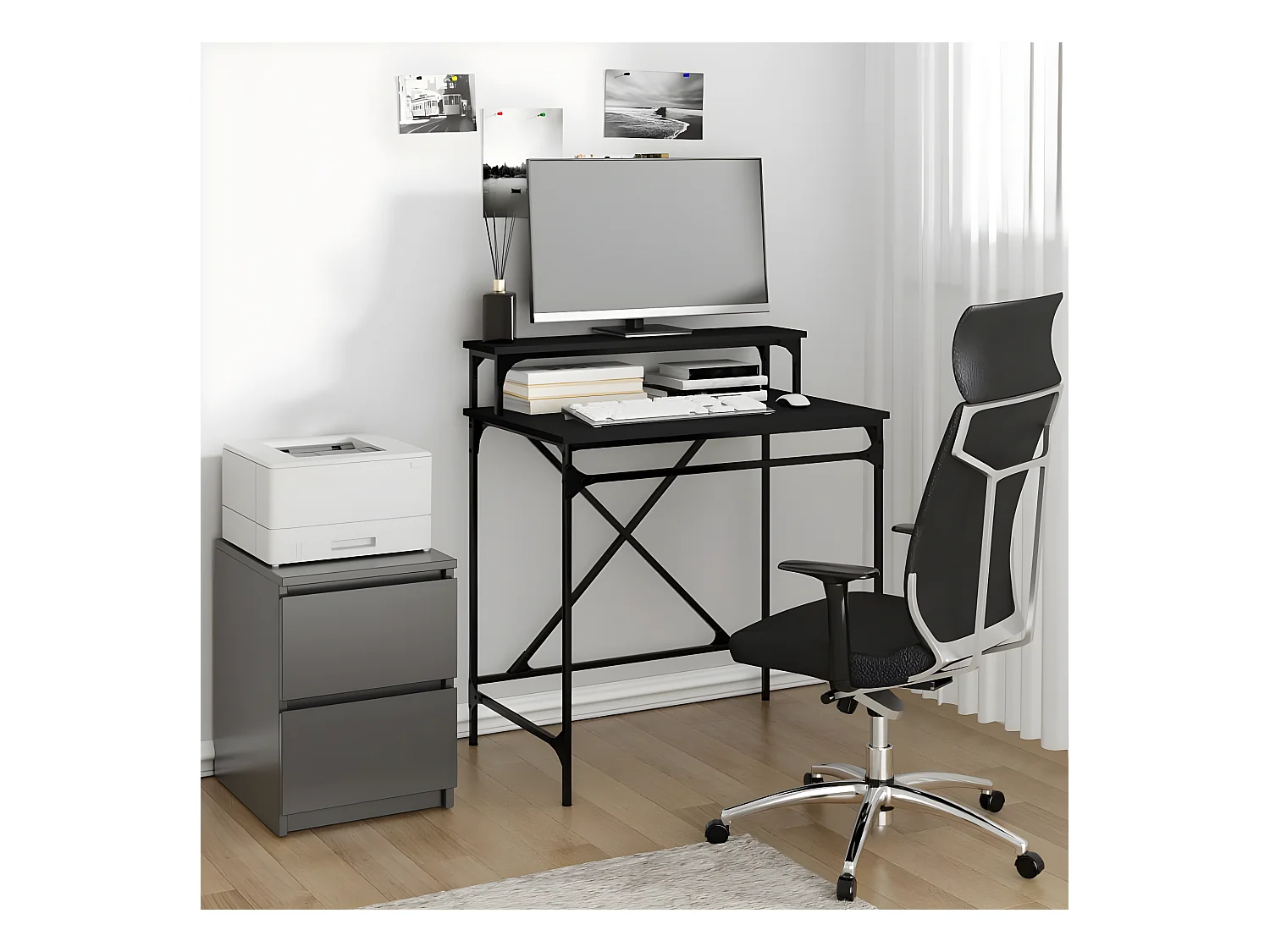 Bureau noir 80x50x90 cm bois d'ingénierie et fer