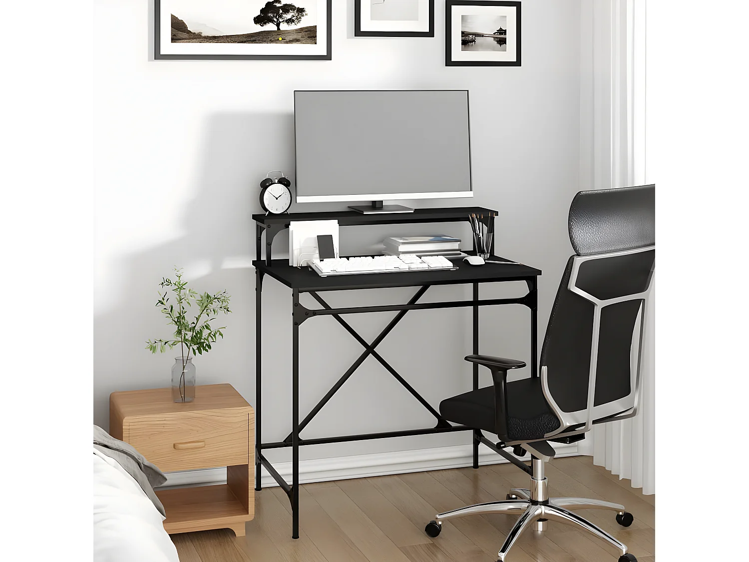 Bureau noir 80x50x90 cm bois d'ingénierie et fer