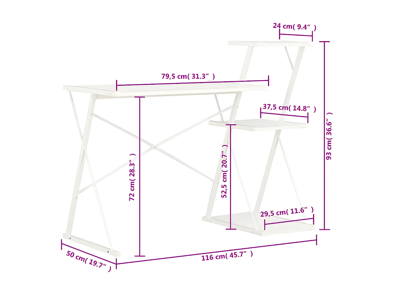 Secretária com prateleira 116x50x93 cm branco