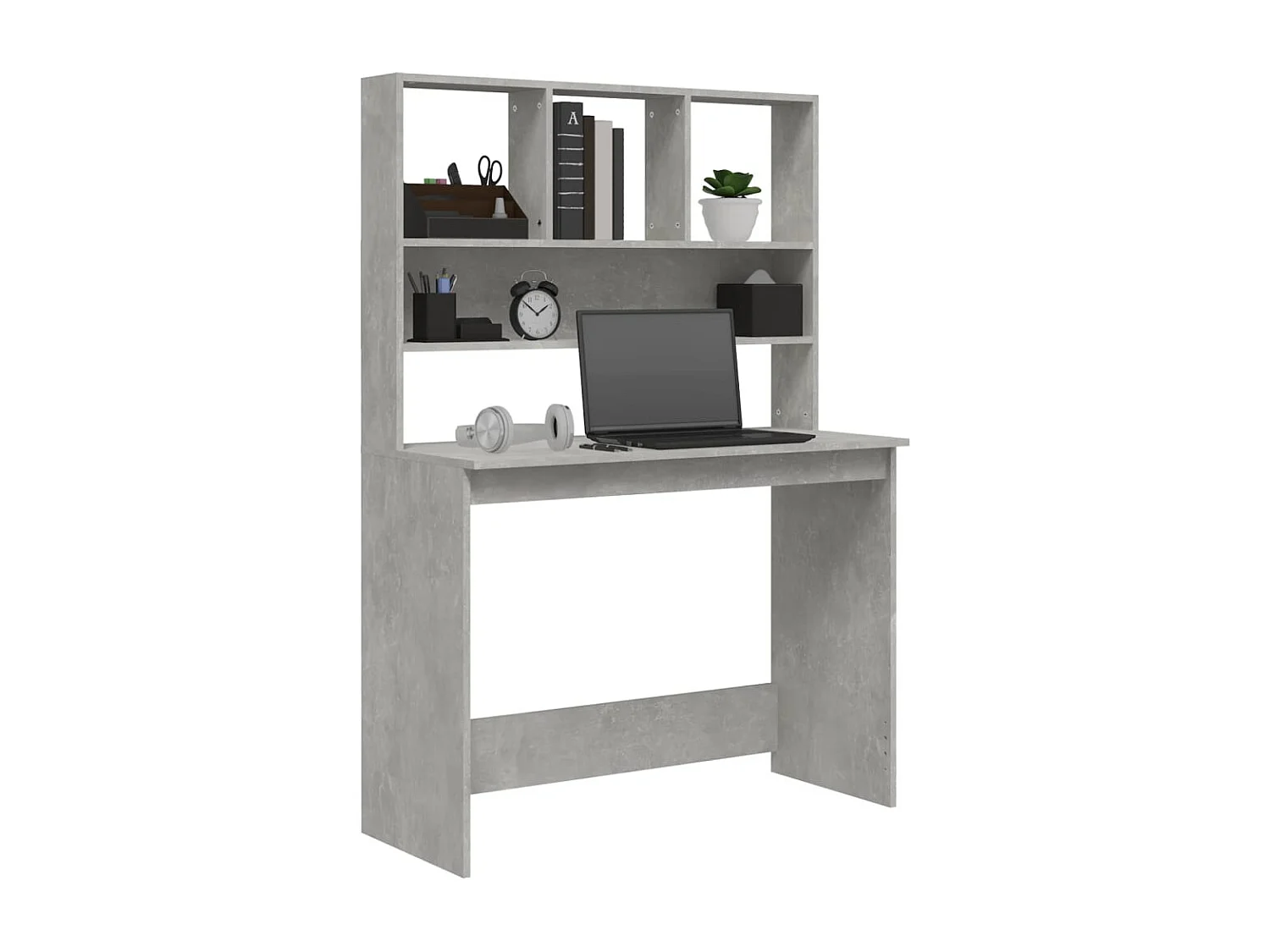 Bureau avec étagères Gris béton 102x45x148 cm Bois d'ingénierie