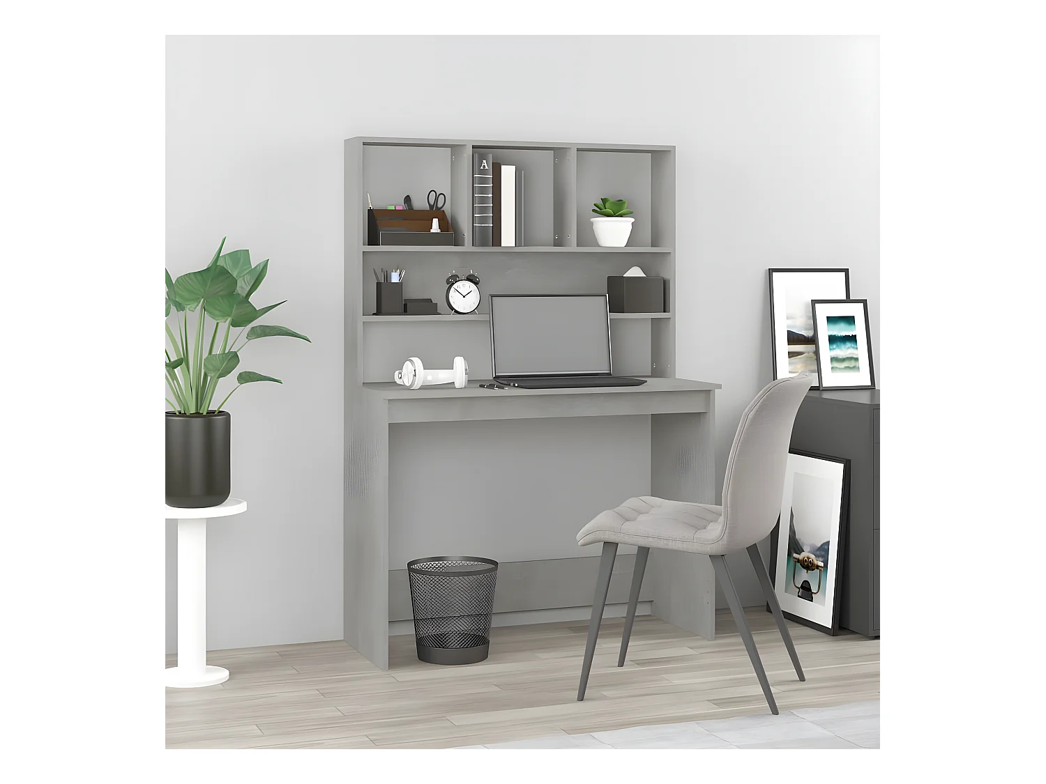 Bureau avec étagères Gris béton 102x45x148 cm Bois d'ingénierie