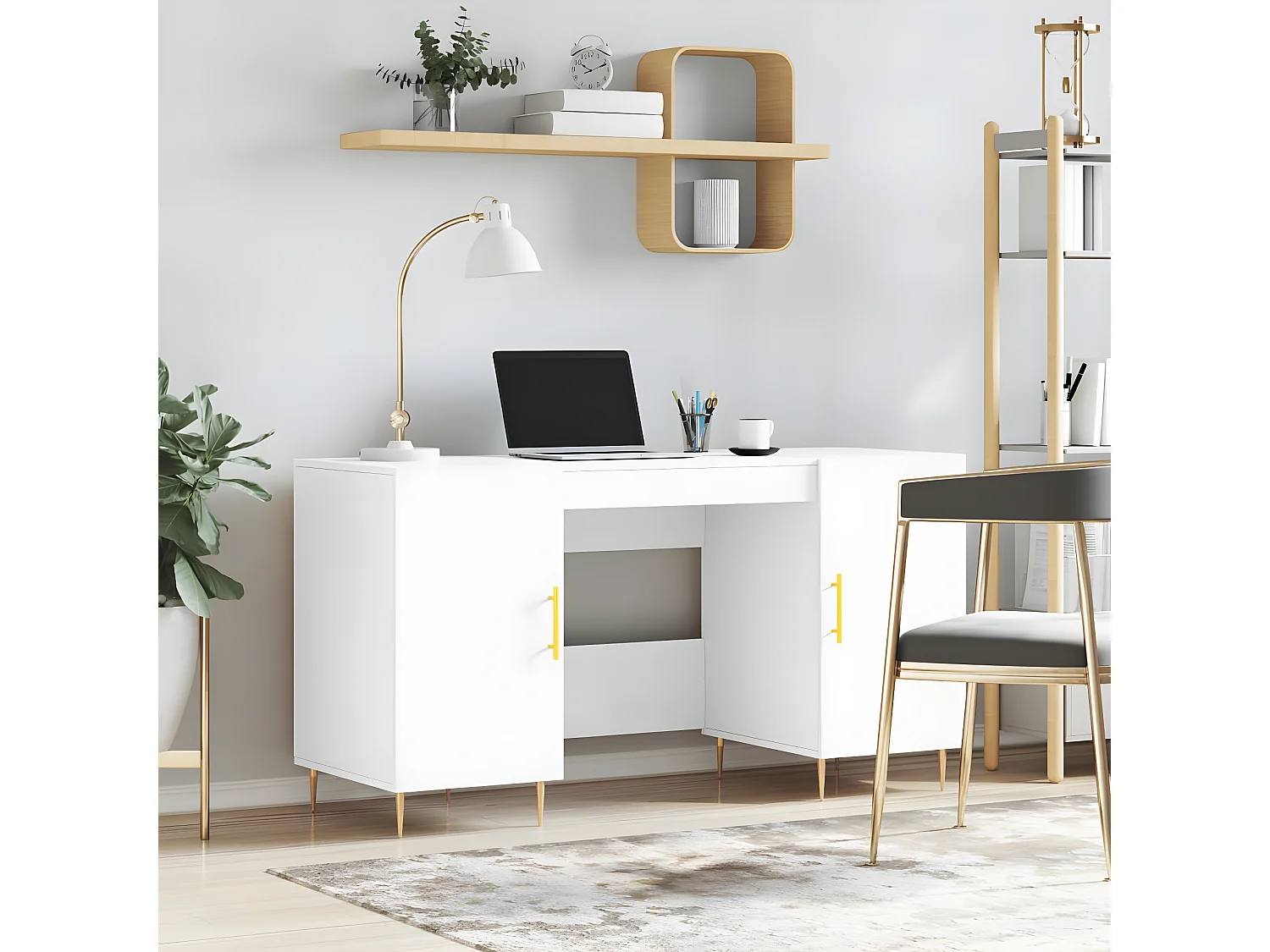 Bureau blanc 140x50x75 cm bois d'ingénierie