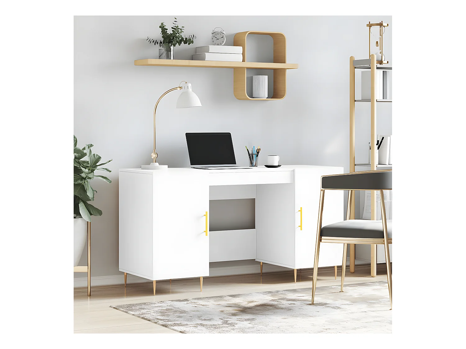 Bureau blanc 140x50x75 cm bois d'ingénierie