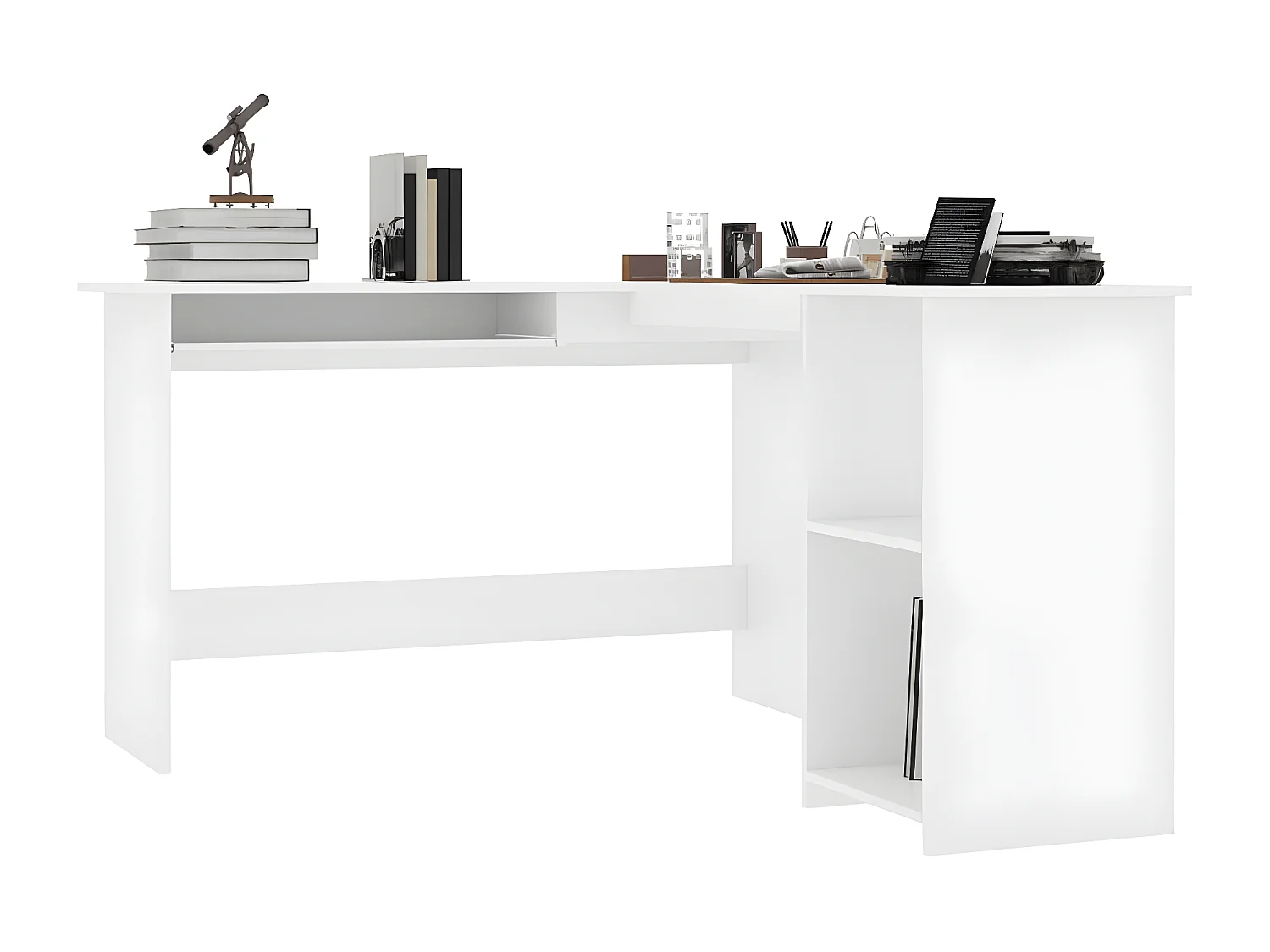 Hoekbureau L-vormig 120x140x75 cm bewerkt hout wit